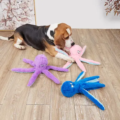 Shiba Inu Plush Octopus Interactive Squeaky Dog Toy, Durable Chew-Resistant Paper Crinkle Cross-Border Pet Toy