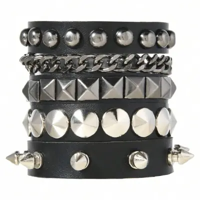 Punk-Stil Herren-Mehrschicht-Vintage-Armband mit Nieten-Kettenglieder und Lederarmband Accessoires - Heißverkäufer im europäisch-amerikanischen Grenzhandel