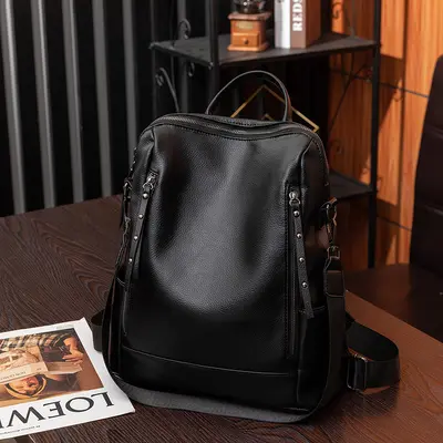 Women's Korean Style Soft Leather Backpack Casual Travel Schoolbag