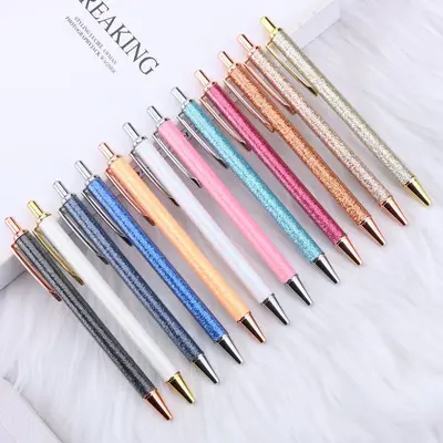 Best-Selling Gold Powder Ballpoint Pen Creative Sparkling Christmas Gift Pen Click Ballpoint Pen with Printable Logo Advertising Ballpoint Pen