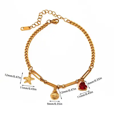 Ocean Series Starfish Heart 18K Gold Plated Stainless Steel Anklet