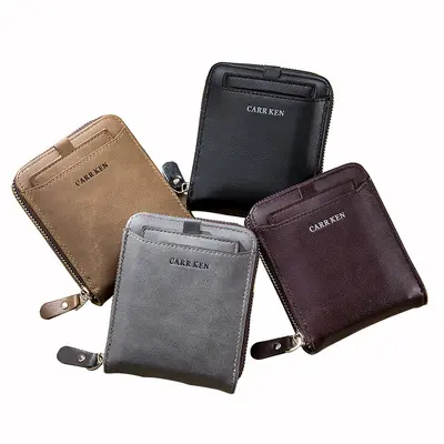 CarrKen Men's Short Wallet with Zipper and Tri-Fold Card Holder - 3