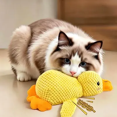 Plush Yellow Duck Dog Toy, Chew-Resistant, Squeaky, Interactive - 3