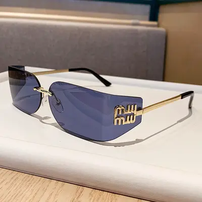 Frameless Metal Narrow Frame Retro Sunglasses for Women - 5