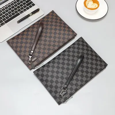 Men's Hand Bag, Checkerboard Diagonal Pattern, Multifunctional Clutch - 4