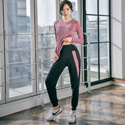 Kadın Uzun Kollu İki Parça Yoga ve Koşu Spor Takımı, Nefes Alabilen - 3