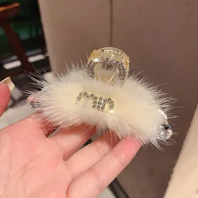 Haarspange aus Minzfell mit Steinen für Herbst und Winter, vielseitig und elegant, leichte Luxus-Haarspange im Hai-Stil, schicke Haarspange für den Hinterkopf, trendiges Haarzubehör. - 8