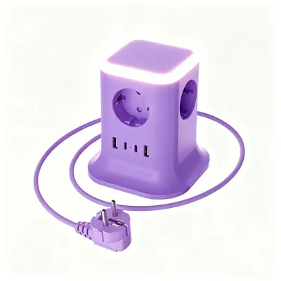 Uluslararası Avrupa Standardı Dik Çok Fonksiyonlu Akım Korumalı Şerit Tek Katmanlı USB ile Akıllı Hızlı Şarj C Portu Dokunmatik Gece Işığı Koreli Standart Priz - 9