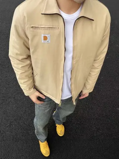 Kaha J01 Detroit tarzı kalın kanvas ceket, yıkamalı, retro dik yaka