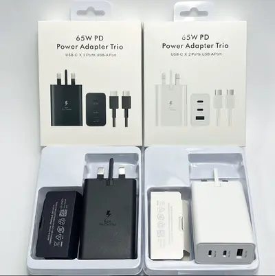 Samsung 65W Şarj Adaptörü Seti, Üç Portlu PD, AB, ABD ve İngiltere Fişli