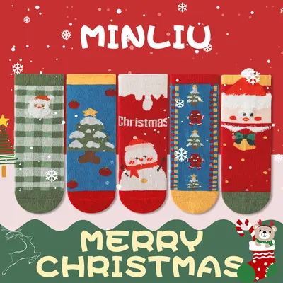 Çocuk Noel temalı pamuklu çoraplar, sonbahar ve kış - 11