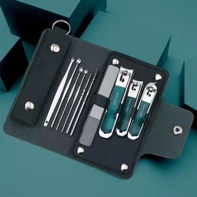 Nail care set, leather case, manicure-pedicure tools, 10 pieces - 9
