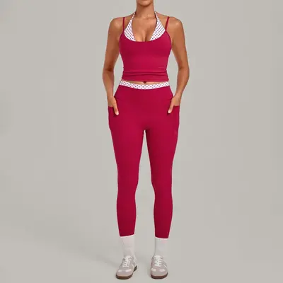 Retro Baskılı Yoga Takımı Sahte İki Parça Kalça Kaldırıcı 7701+6809 - 7