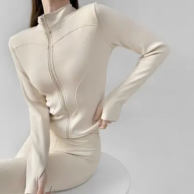Yoga ceketi kadın, polar astar, sıcak, dar kesim - 11