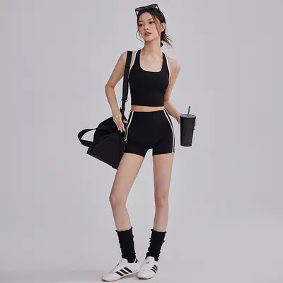 Damen-Sommer-Yogaset, Trägertop und Shorts, Zweiteiler - 9