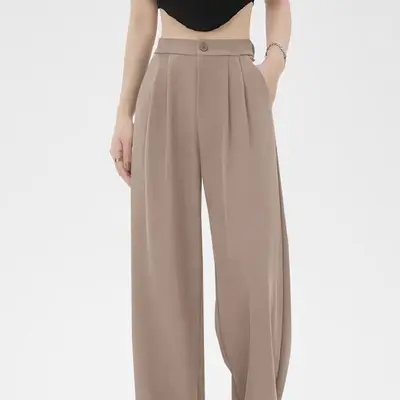 Damen-Anzughose, hohe Taille, locker, gerades Bein, Weitenschnitt - 7