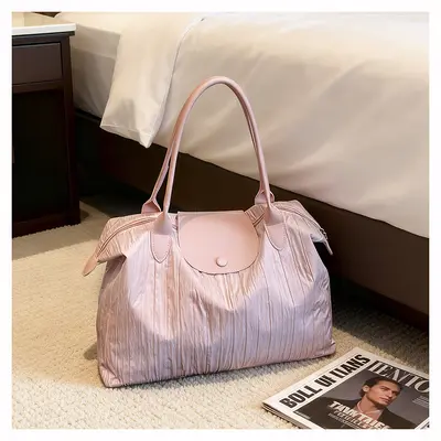 Wrinkled Nylon Handheld Travel Bag Women Large Capacity Single Shoulder Luggage Tote Lightweight Short Trip Business Trip Fitness Storage Bag - 7