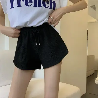 Women's Waffle Shorts, High Waist, Plus Size, Loose Fit - 7