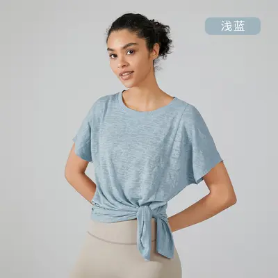 Damen-Langarm-Yogaoberteil mit Blumenmuster, leicht, einseitiger Schlitz, lockerer Schnitt - 12