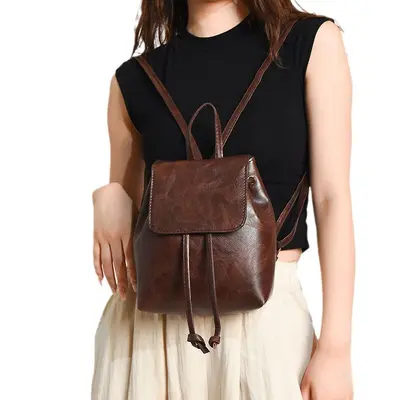 Women's Retro Brown Drawstring Backpack Handbag - 6