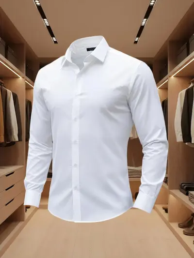 Men's Four-Way Stretch Non-Iron Long-Sleeve Dress Shirt, Solid Color