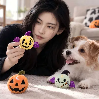 Halloween Ghost Pumpkin Decoration and Squeaky Pet Dog Toy - 13