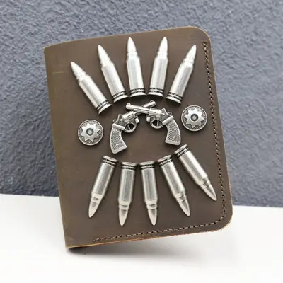 Punk Perçinli Gerçek Deri Erkek Cüzdan, Kısa Model, Çıtçıtlı - 10