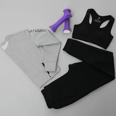 Women's Yoga Set, 3-Piece, Long Sleeve Sweatshirt and High-Waist Pants - 7