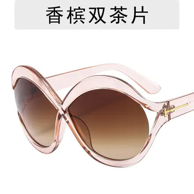 Round Large Frame T-Shape Sunglasses, Crossover Style - 10