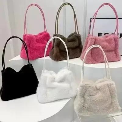 Women's Plush Tote Bag, Autumn-Winter Style, Large Capacity Single Shoulder - 3