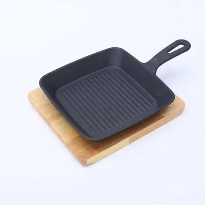 Single-Handle Striped Cast Iron Steak Pan, Induction Compatible