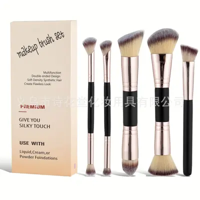 Double-Ended Foundation and Blush Brush Set, Soft Bristle Contour and Powder Brushes - 12