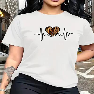 Baskılı Yuvarlak Yaka Büyük Beden Kısa Kollu Kadın T-Shirt