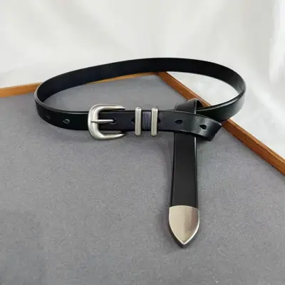 Men's belt made from top-layer pure cowhide with simple silver buckle, premium genuine leather belt, fashionable and stylish unisex waist belt. - 7
