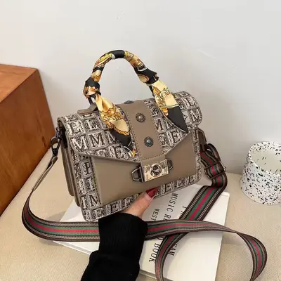 Retro Print Small Square Women's Crossbody Bag with Silk Scarf Detail - 9