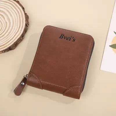 Men's Short Horizontal Wallet with Multiple Card Slots and Zipper Coin Pocket - 9