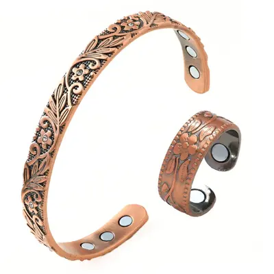 3D Two-Tone Magnetic Stone Bracelet, 9 Magnets, Open Cuff - 11