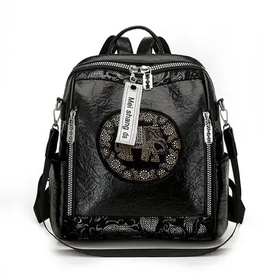 Women's Punk Backpack with Rhinestones and Leopard Print - 10