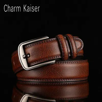 Men's Leather Belt Genuine Cowhide Pin Buckle Waist Belt Brown Middle-aged Youth Casual Fashion Men's Trouser Belt - 8