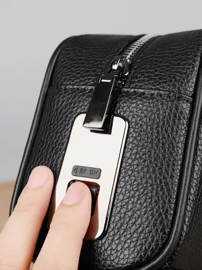 Men's Handbag with Fingerprint Lock, Litchi Grain and Coin Pocket - 5