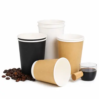 Tek kullanımlık kapaklı kahve bardakları toptan özel yapım sütlü çay paketleme çift katmanlı içi boş bardaklar kraft kağıt sıcak içecek bardakları