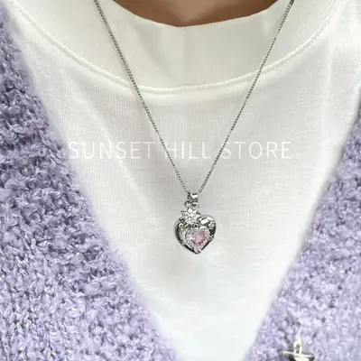 Zirkonia Herz-Anhänger Halskette Titan-Stahl Damen Schlüsselbein-Kette
