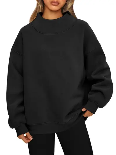Women's Long Sleeve High Neck Sweatshirt, Fleece-Lined