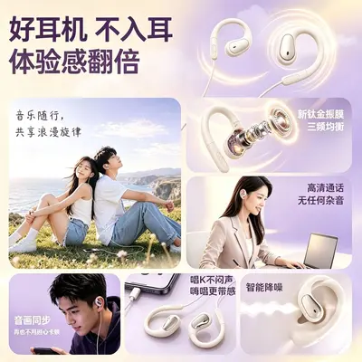 Wired ear-hook headphones Type-C with gaming microphone