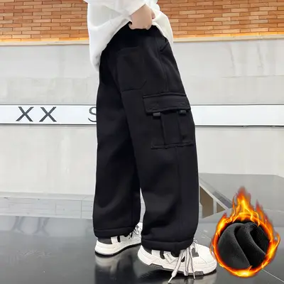 Boys' Knitted Cargo Trousers 2026 Autumn Winter, Wide-Leg