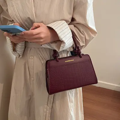 Timsah Desenli Mini Kadın El Çantası, Tek Omuz ve Çapraz Askı - 5