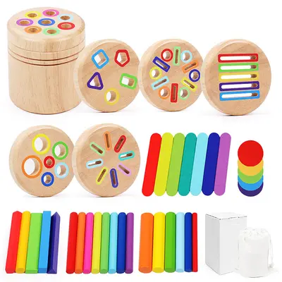 Wooden color classification cylinder children's shape recognition toy - 12