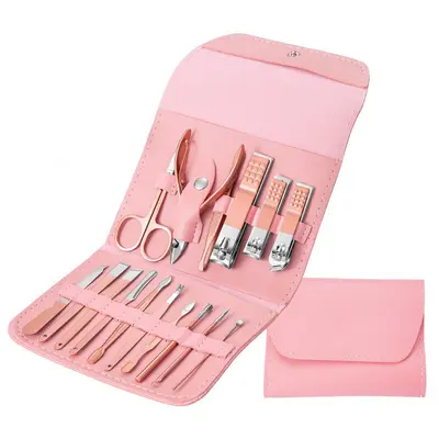 Nagelschere aus Einzelteilen, Lagerbestand grünes Klappcommodity aus 16-teiliger Nagelschere, komplettes Maniküre-Set, Maniküre-Werkzeugsatz. - 8