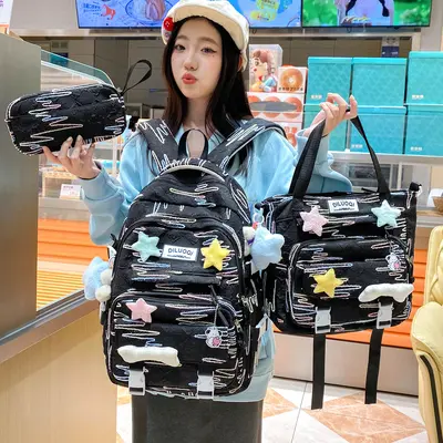 Schulrucksack-Set, 3-teilig, großes Fassungsvermögen, leicht, für Mittelschülerinnen - 7