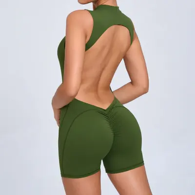 Sleeveless Backless Yoga Jumpsuit with Removable Chest Pads - 13